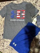 Under Armour Boys Short Set NWT Size 4 Patriotic Flag USA