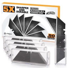 50-Pack Utility Knife Blades Blackened SK-2 Razor Blades for Box Cutter Utili...