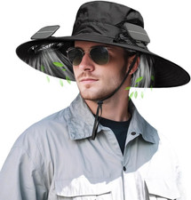 Solar Powered Fan Hat for Men Women Wide Brim Hat with 2 Fans UPF 50 Outdoor Fi