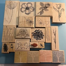 Lot of 20 Floral Themed Rubber Stamps - Flowers Trees Foliage