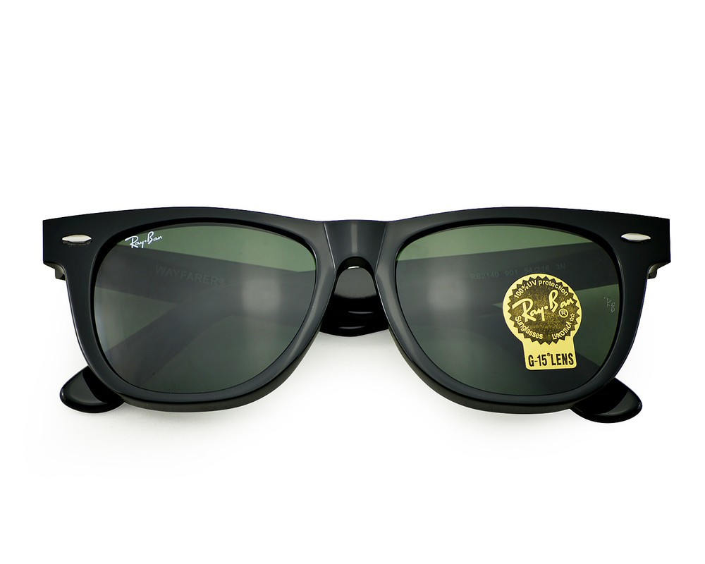 Ray-Ban Sunglasses RB2140 Original Wayfarer 54mm Black Frame Green - Main Image