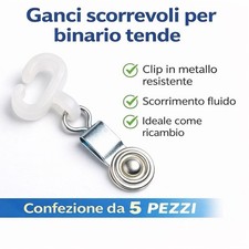 5 Pezzi Gancio scorrevole per binario tenda con clip metallo ricambio Per Tenda