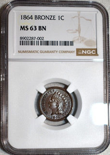 NGC MS 63 BN 1864 Bronze Indian Head Cent Razor Sharp & Highly Lustrous!