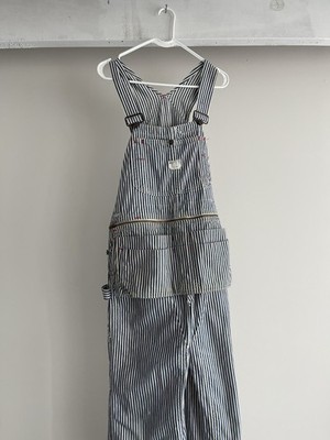 Vintage 70s Big Mac Hickory Stripe Square Bak Overalls Double Knee Workwear USA