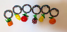 Vintage ROYAL LIMITED Crystal Wine Glass Fruit Charms Set Of 6 Beaded
