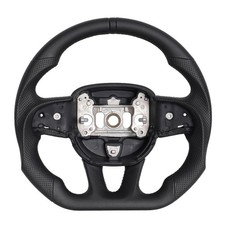 Full Leather Steering Wheel, D-shaped Perfoated Leather Grip Steering Wheel F...