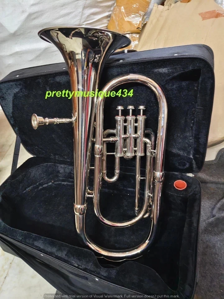 BARITONE MADE OF PURE BRASS METAL IN CHROME+ CUSHION BOX +MOUTHPIECE + FREE SHIP - Image 4 of 4