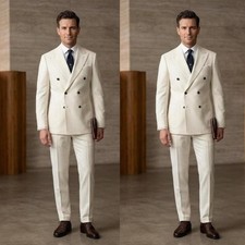 Vintage British Men's Suit Double Breasted Peak Lapel Wedding Groom Tuxedo 2 Pcs
