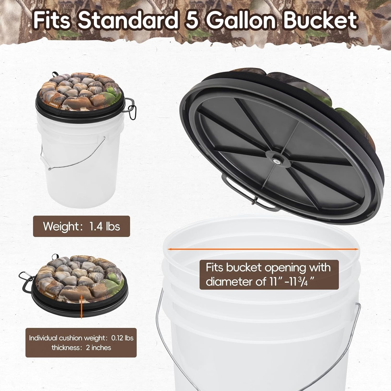  Outdoor 5 Gallon Bucket Seat - 360° Swivel, Comfortable Foam Super Camo-timber