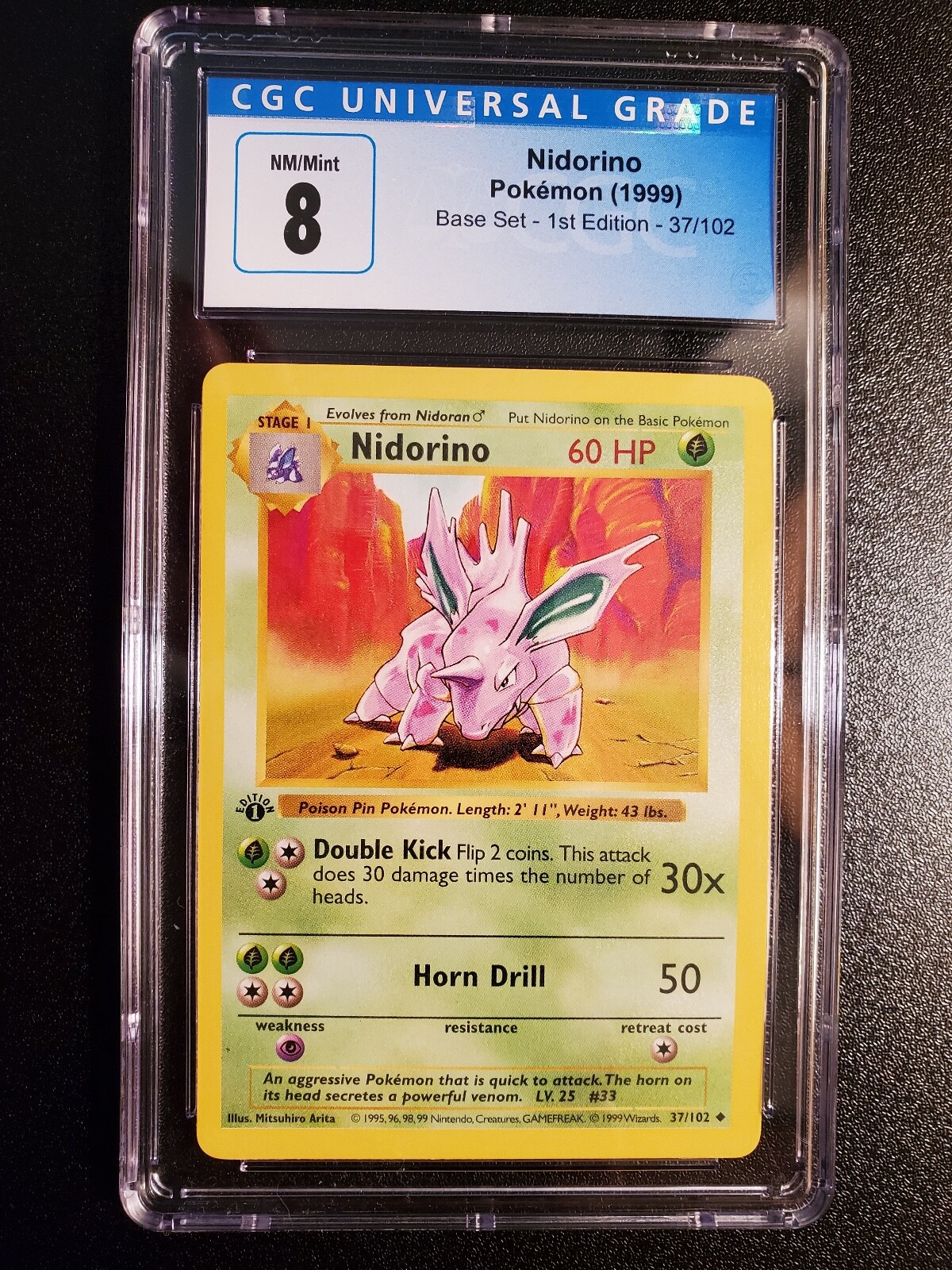 CGC 8 Nidorino 1999 Base Set Shadowless 1st Edition 37/102 Pokemo