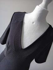 Next Womens Dress Ribbed V Neck Body Con Midi Fitted Black Size 8 RRP £36