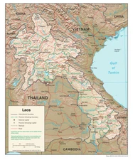 Laos Physical Geography Geographic Physiographic Map Country Nation Print