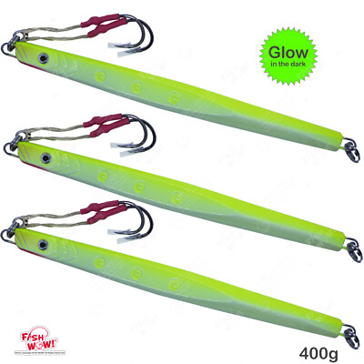 3pcs Fish WOW! 400g Glow Speed jig Fall Metal Fish Vertical Trolling jigging NEW