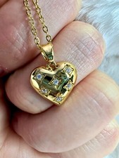 18K Gold Plated SS Cubic Zirconia Heart Pendant 16" Necklace Valentines