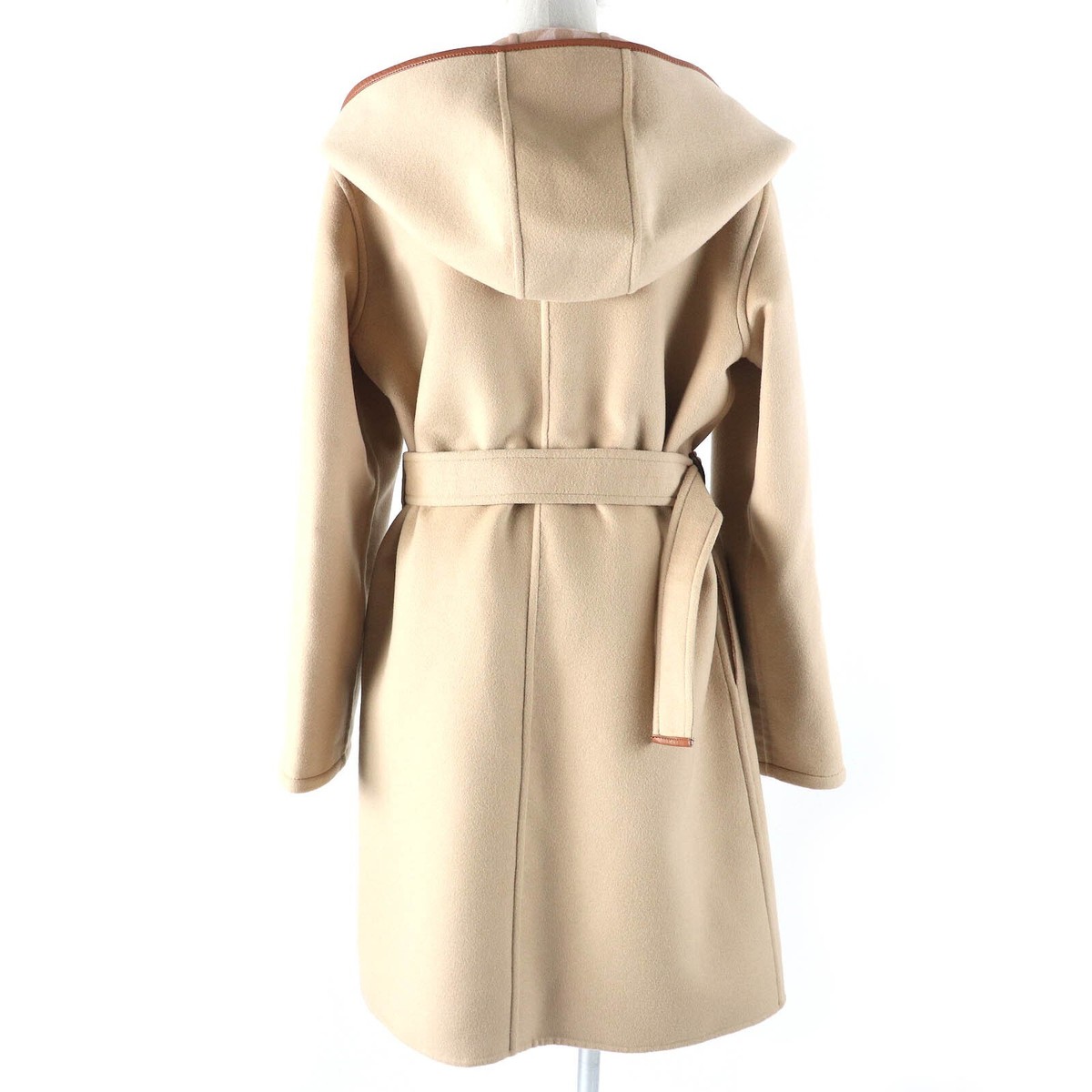 LOUIS VUITTON Hooded Wrap Coat Beige Italy Size:38 Women