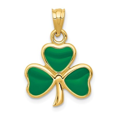 14k zweifarbig Gold emailliert 3 Blatt Klee Anhänger 1,13 g