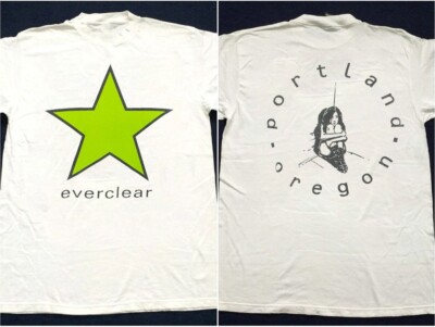 Vintage Everclear 1995 Portland Oregon Lime Green Star Logo Concert T-Shirt, Eve