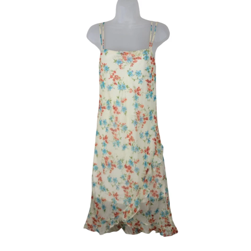 Vintage Slip Dress size 6/8 Floral Cottagecore alt Midi Ruffle Event Yellow - Image 2 of 4