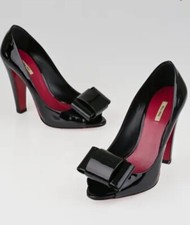 Miu Miu Black Patent Leather Bow Tie Peep-toe Pumps Size 39