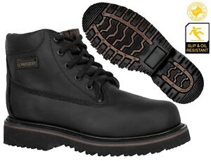 Mens Black Work Boots Genuine Leather 