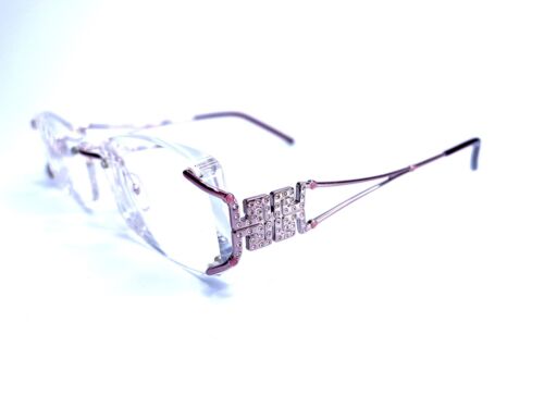 Versace Rectangular Oval Rimless Eyeglasses Crystal Rose Gold Temples 52 16 130 - Picture 1 of 9