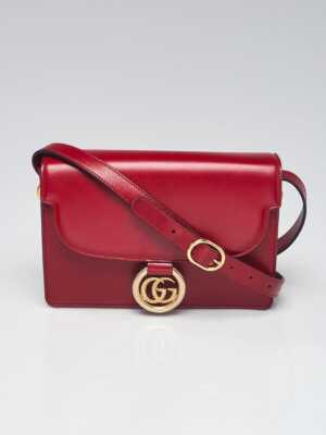 Gucci Red Grained Leather GG Ring Shoulder Bag
