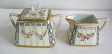Vtg Hptd NIPPON creamer & covered sugar bowl PINK Roses 1911-1921 Morimura JAPAN