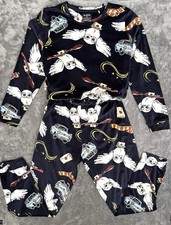 Harry Potter Hedwig Women  s Pajama Set Size S 6-8 Plush Velour Navy Blue