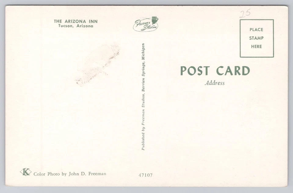 The Arizona Inn Tucson Vintage Color Photo Postcard by John D. Freeman - Image 2 of 2