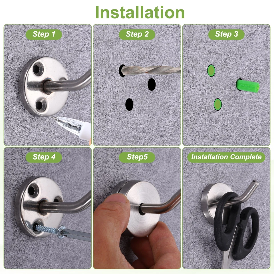 2Pcs 4.7 Inch Coat Hooks, Stainless Steel Long Nose Wall Mount Hook, White Foto 4 de 4