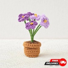 Purple Crochet Potted Flowers Car Desk Decor Handmade Style
