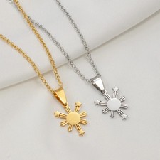 Philippines Sun and Stars Pendant Necklace Heritage Jewellery - Gold & Silver