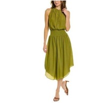 Elie Tahari Green Smocked Waist Blouson Midi Dress Round Hem Size S New!