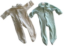 VTG ROYAL HEIR NEWBORN TERRY CLOTH SLEEPERS TEAL WHITE UNISEX BABY 2PC REBORN