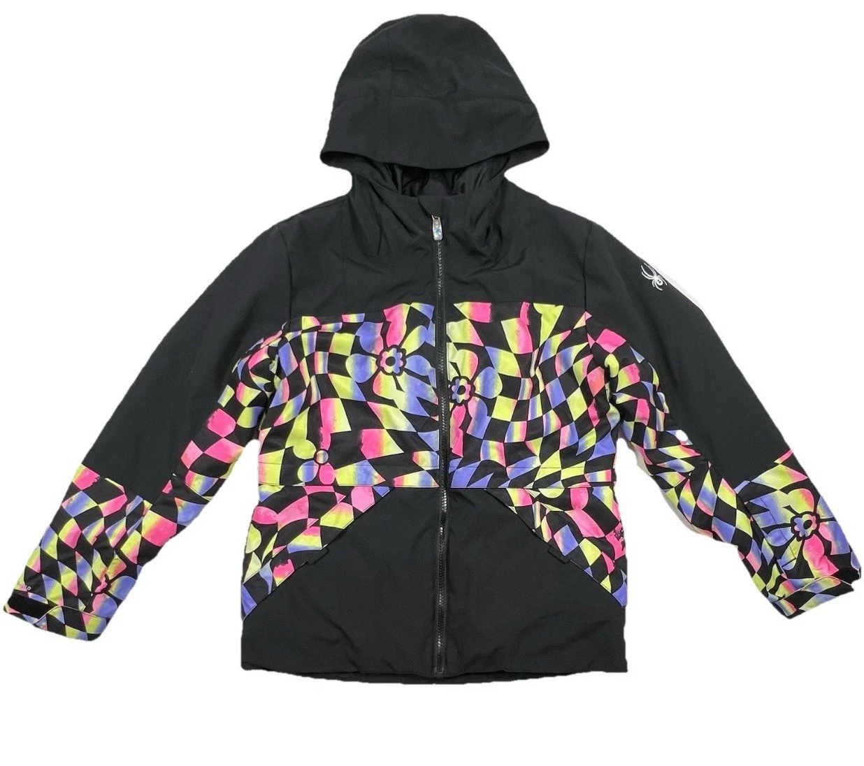 SPYDER Exo-Shield Ski Snowboard Jacket Coat Black Floral Abstract Hood Girls 14