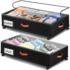 Under Bed Storage with Wheels 2-Pack, Under Bed Storage Containers 66L Clear ...