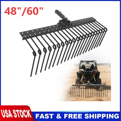 48''/60'' Tow Behind Pine Straw Rake W/ 2'' Receiver Fit for ATV/UTV Lawn Tractors