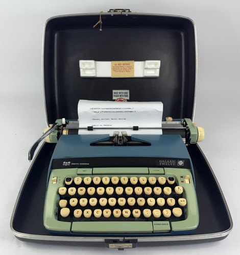 Serviced 1970"s Smith Corona Galaxie 12 Portable Typewriter w/ Case Bl