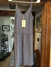 Universal Thread Striped Indigo Cotton Midi Sundress V-Neck Spaghetti Strap S