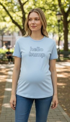 Ingrid & Isabel Women XL Light Blue Hello Bump Maternity Graphic T-Shirt NWT