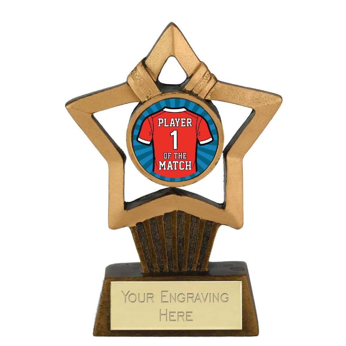 Mini Star Plus Player of the Match Gold Star Award Trophy 10cm FREE engraving