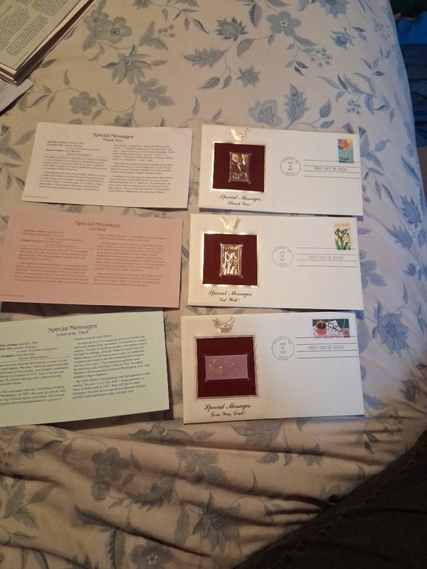 Lot of (3) 22 carrot gold first Day of issue stamps
