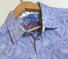 Robert Graham Men's Blue Paisley Long Sleeve Flip Cuff Classic Fit Shirt Size L