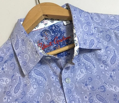 Robert Graham Men's Blue Paisley Long Sleeve Flip Cuff Classic Fit Shirt Size L