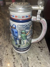 1984 Avon Baseball Stein – Handcrafted in Brazil –Pewter Lid–Vintage Collectible