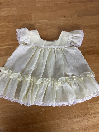 Vintage Bryan Yellow Sheer Swiss Dot Lace Floral Ruffle Dress Baby 24MO