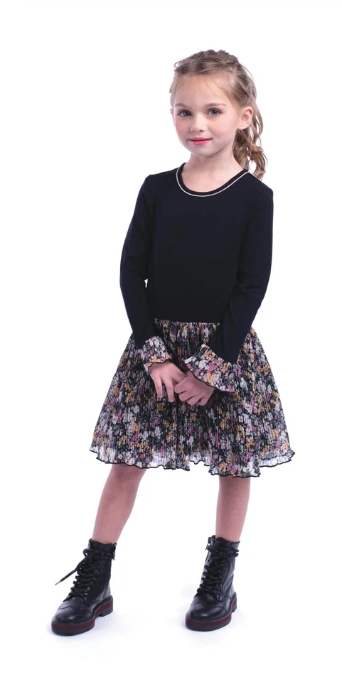 IMOGA Girl's Dress Black Floral Chiffon Long Sleeve LAUREN-FW22 GARDEN $92 Sz 6 - Image 2 of 4