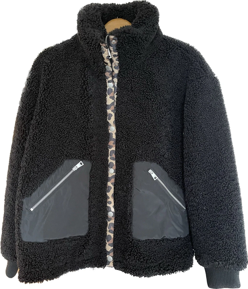 Levi's Zip thru sherpa jacket in leopard print with logo