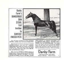 Danby Farm Dangerous Dan Standing At Stud Omaha NE 5" x 4.75" Vtg Mag Print Ad
