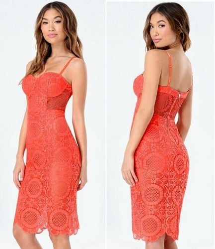 NWT Bebe coral pink lace floral bustier 
